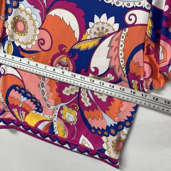 Trina‎ Turk Kaftan Tunic Dress Psychedelic Floral Print Pink Blue Orange M Beach - Picture 9 of 11